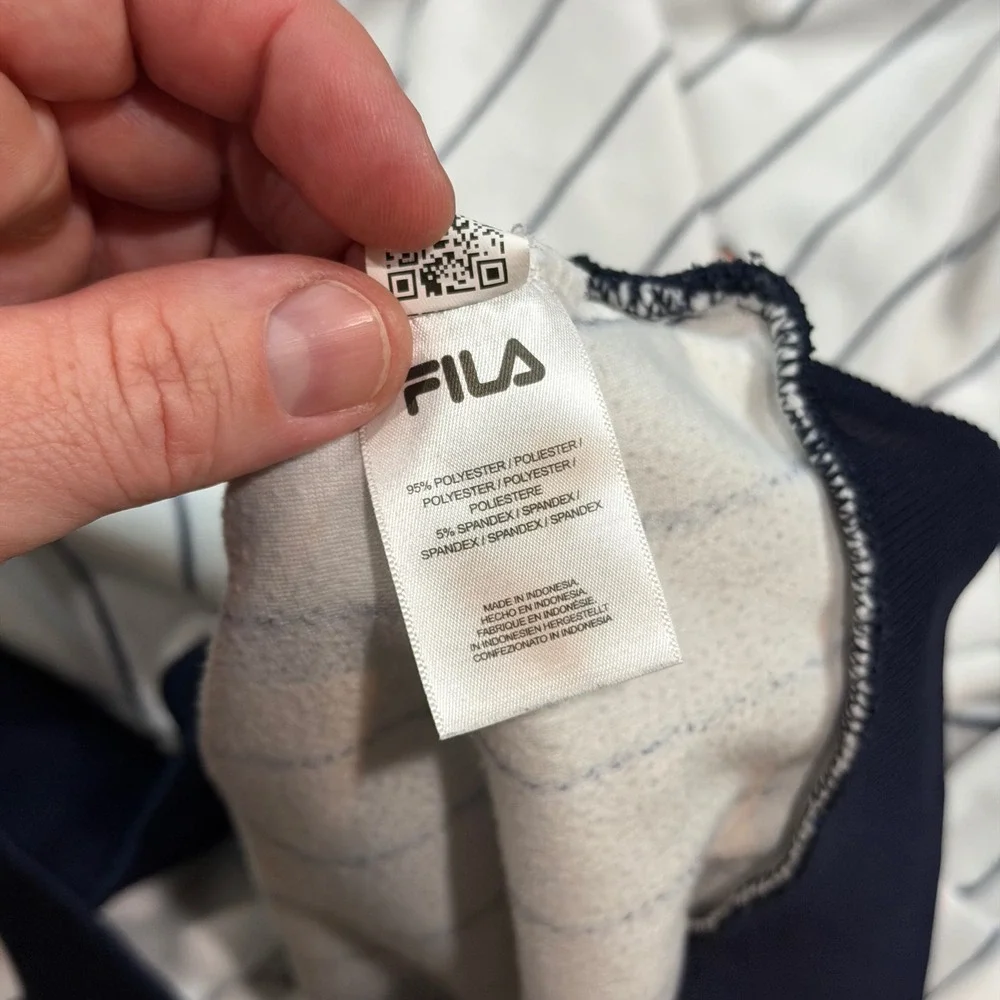 Fila Mens XXL Pinstripe Crewneck Sweatshirt White Navy Blue Fleece Soft Pullover
